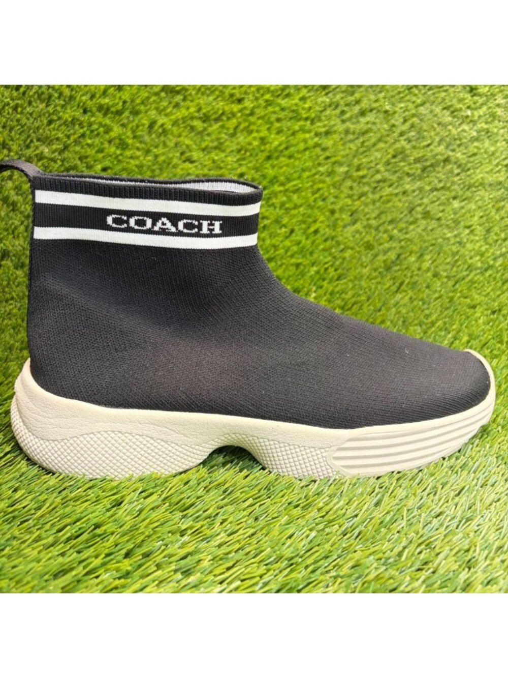 Coach C203 Sock Womens Size 11 Black White Casual Outdoor Knit Platform Boots